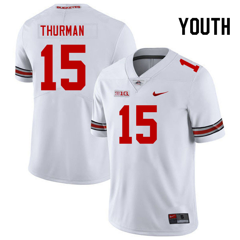 Youth #15 Jelani Thurman Ohio State Buckeyes College Football Jerseys Stitched-White